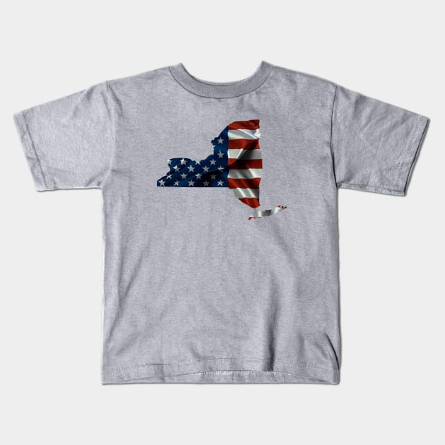 New York American Flag Wrap Kids T-Shirt by AdventureFinder